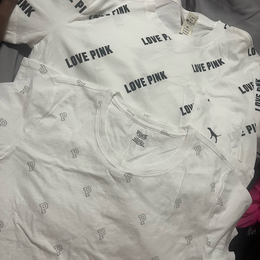 PINK Victoria's Secret GRAY AND WHITE TEE